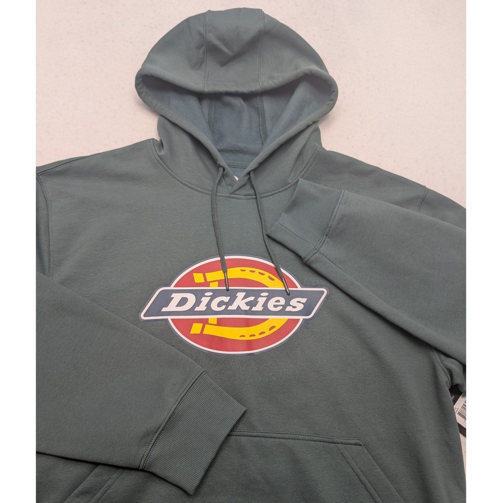 NWT Dickies Logo Hoodie Mens Large Green Graphic Fleece Sweatshirt P386341